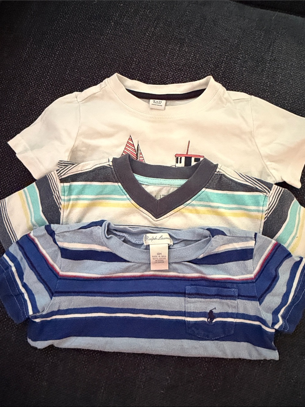 Ralph Lauren Blue Striped Pocket Tee with Navy Logo - Kids